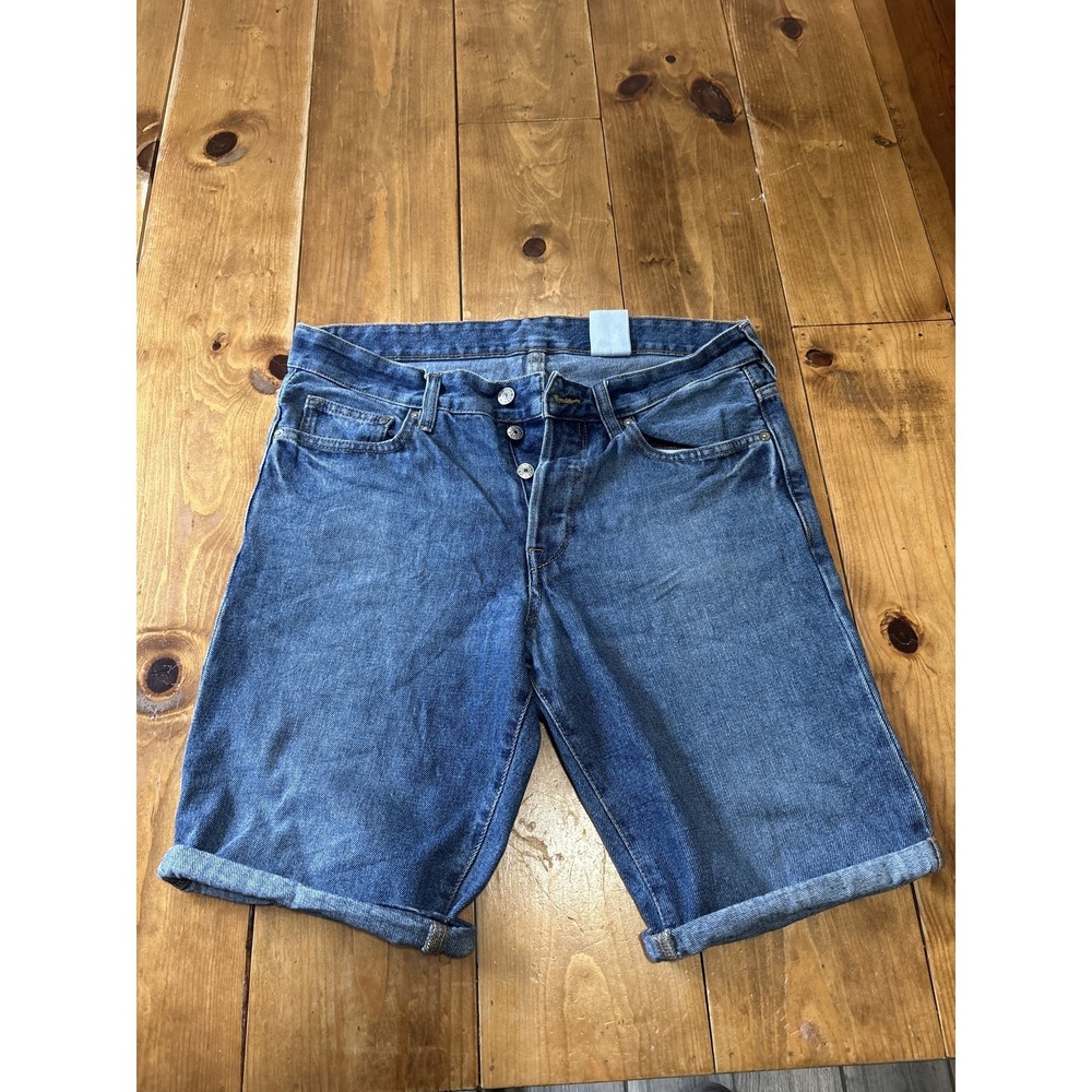 H&M Men's Denim Shorts Size 30 Blue Button Fly Cuffed Casual Relaxed Fit
